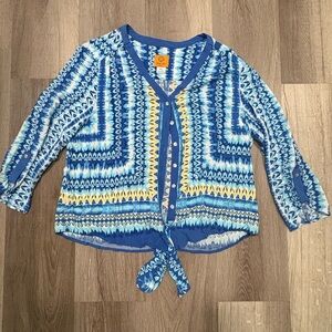 Ruby Rd. Kids Blue and Yellow Patterned Blouse